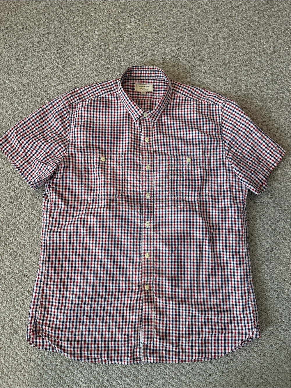 MAISON KITSUNE Short-Sleeve Checked Button-Down Shirt - Red/Blue/White